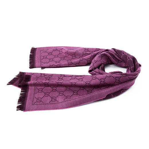 GUCCI/古驰围巾女士经典双G提花流苏边针织羊毛围巾133483 3G200 商品图5