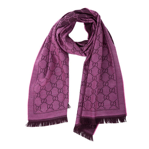GUCCI/古驰围巾女士经典双G提花流苏边针织羊毛围巾133483 3G200 商品图4