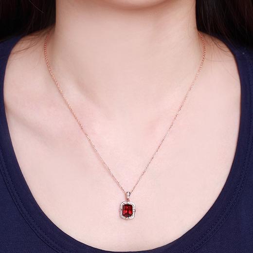 四福珠宝 石榴红锆石吊坠大气方型女款吊坠项链JPY带授权招加盟代理 商品图12