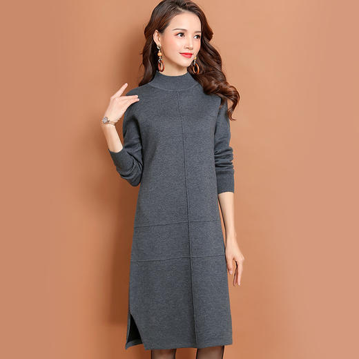 秋冬新款中长款过膝毛衣针织连衣裙(货号 km18011)