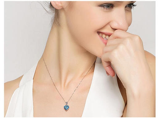 四福珠宝 S925纯银镶心形海蓝色水晶吊坠JPY带授权招加盟代理 商品图8