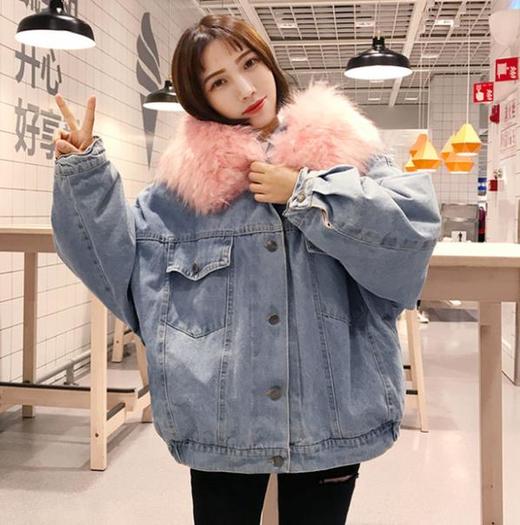 外套女冬季宽松厚短外套加绒毛领牛仔外套女韩版棉服