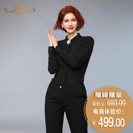【特惠】YIQU丨“OFFICE LADY”细条纹绉衬衣（雅黑）PT 商品图0