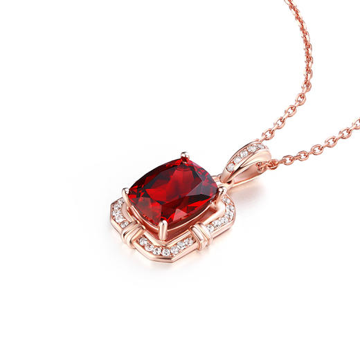 四福珠宝 石榴红锆石吊坠大气方型女款吊坠项链JPY带授权招加盟代理 商品图7
