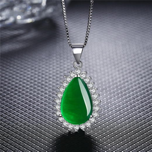 四福珠宝 S925银天然绿玉髓吊坠 送不过敏钛钢项链【下单即送HN1075508716 】JPY带授权招加盟代理 商品图3