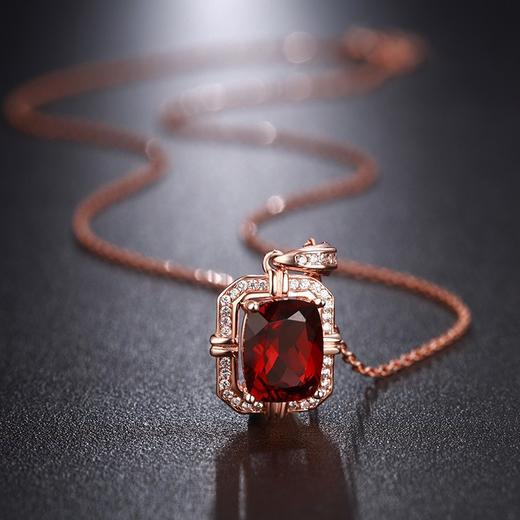四福珠宝 石榴红锆石吊坠大气方型女款吊坠项链JPY带授权招加盟代理 商品图10