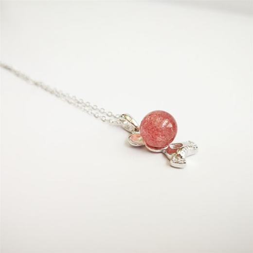 四福珠宝 天然草莓晶吊坠项链s925银饰 可爱熊项链招好运JPY带授权招加盟代理 商品图0