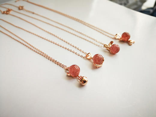 四福珠宝 天然草莓晶吊坠项链s925银饰 可爱熊项链招好运JPY带授权招加盟代理 商品图1