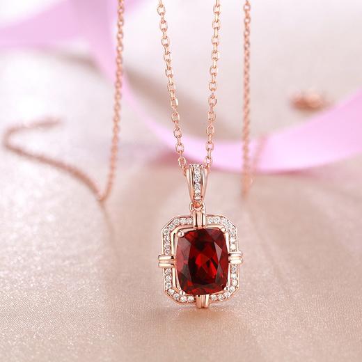四福珠宝 石榴红锆石吊坠大气方型女款吊坠项链JPY带授权招加盟代理 商品图8