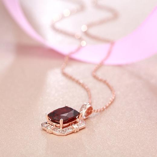 四福珠宝 石榴红锆石吊坠大气方型女款吊坠项链JPY带授权招加盟代理 商品图9