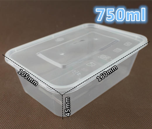 打包盒 长方形750ml一次性餐盒 透明带盖饭盒 塑料快餐盒 水果盒 5个装 商品图1