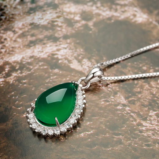四福珠宝 S925银天然绿玉髓吊坠 送不过敏钛钢项链【下单即送HN1075508716 】JPY带授权招加盟代理 商品图4