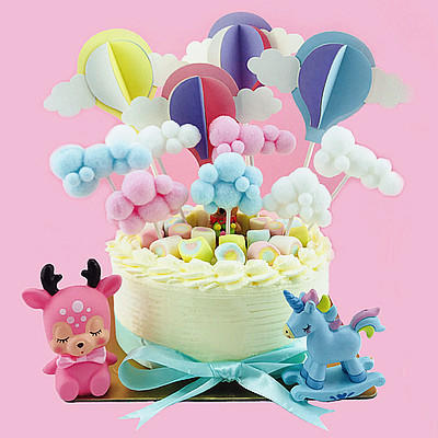 云朵彩虹热气球蛋糕饰品插件 白云彩虹星星月亮竹签插件 蛋糕装饰插件 商品图1