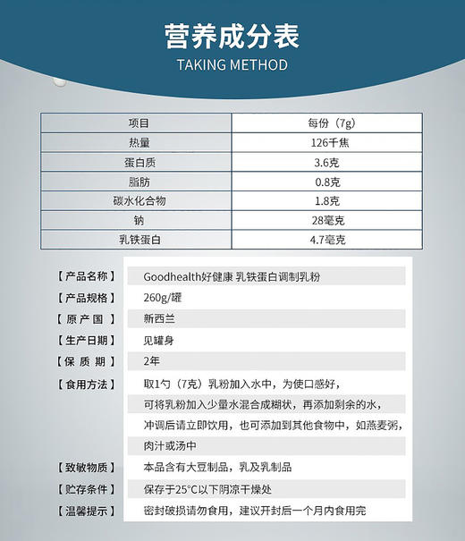 【澳洲直邮】【张柏芝推荐】Goodhealth好健康乳铁蛋白调制乳粉260g/罐（控价528）JPY带授权招加盟代理 商品图2