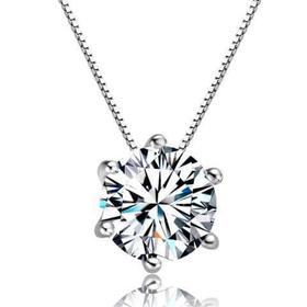 四福珠宝 S925纯银锆石吊坠简约经典六爪1克拉效果超大超闪项链吊坠JPY带授权招加盟代理