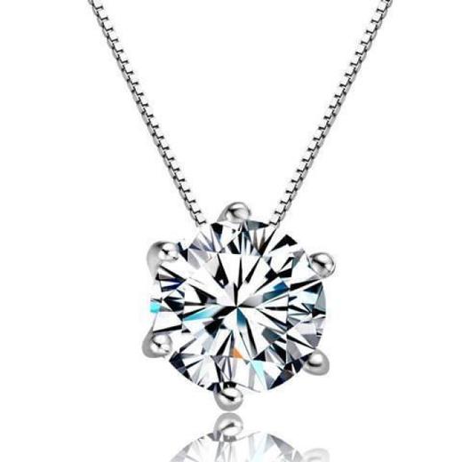 四福珠宝 S925纯银锆石吊坠简约经典六爪1克拉效果超大超闪项链吊坠JPY带授权招加盟代理 商品图0
