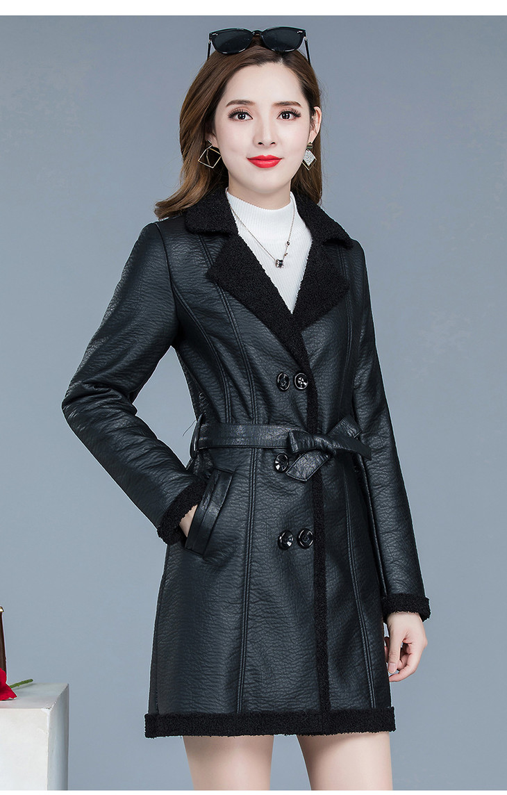 welfdsxq19b75pu皮保暖中长款时尚气质皮毛一体皮衣外套女