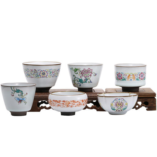 功夫茶具.珐琅彩主人杯单杯.手绘粉彩太阳花图案 商品图3