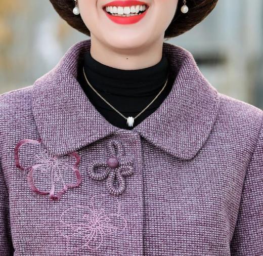 【中老年女装】*秋冬装新款中老年女装气质呢子大衣大码绣花外套 商品图1