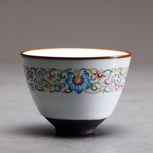 功夫茶具.珐琅彩主人杯单杯.手绘粉彩太阳花图案 商品图2