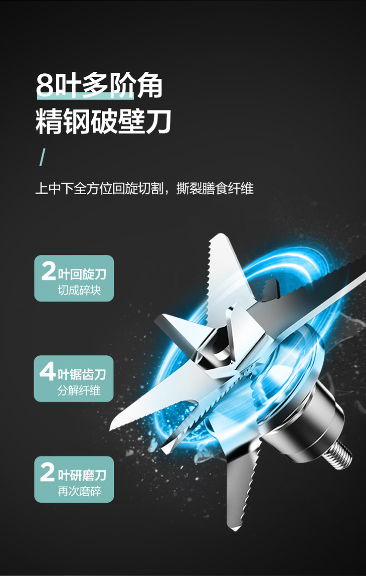 破壁机双段扰流8叶破壁刀加热不糊底一键清洗mjpb12easy217