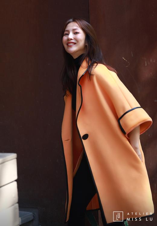 AtelierMissLu / Mirna-奶蜜黄撞色翻领羊毛长外套 商品图8