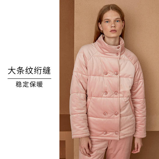 HSIA遐 冬季加厚睡衣女时尚立领夹棉灯芯绒显瘦可外穿家居服套装 商品图4