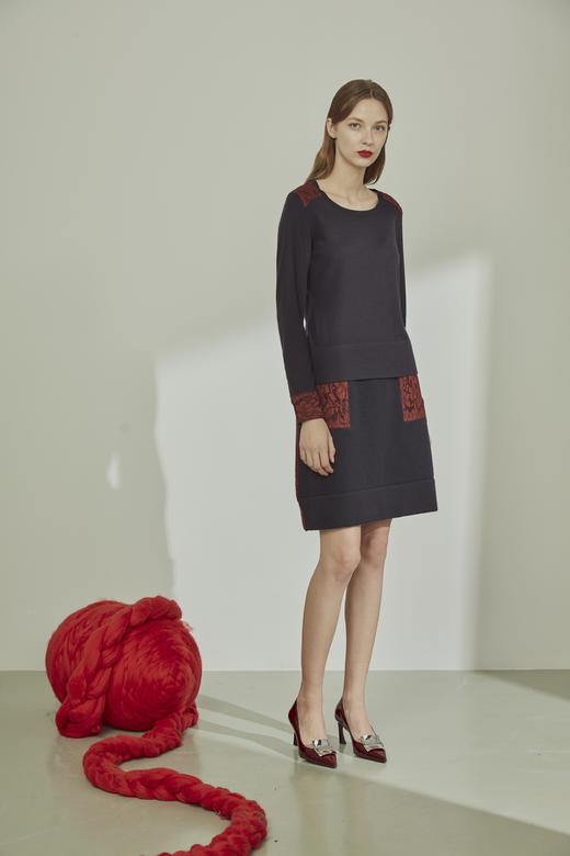 蕾丝装饰圆领女套衫 SJF91W148N M 商品图0