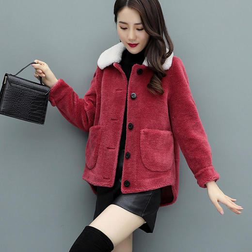 秋冬新款羊剪绒短款韩版羊毛颗粒复合皮毛一体外套女ht5165