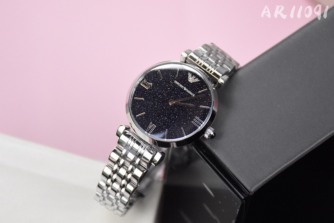 原单阿玛尼armani女款石英腕表ar11091蓝色星空表盘bulingbuling敲闪
