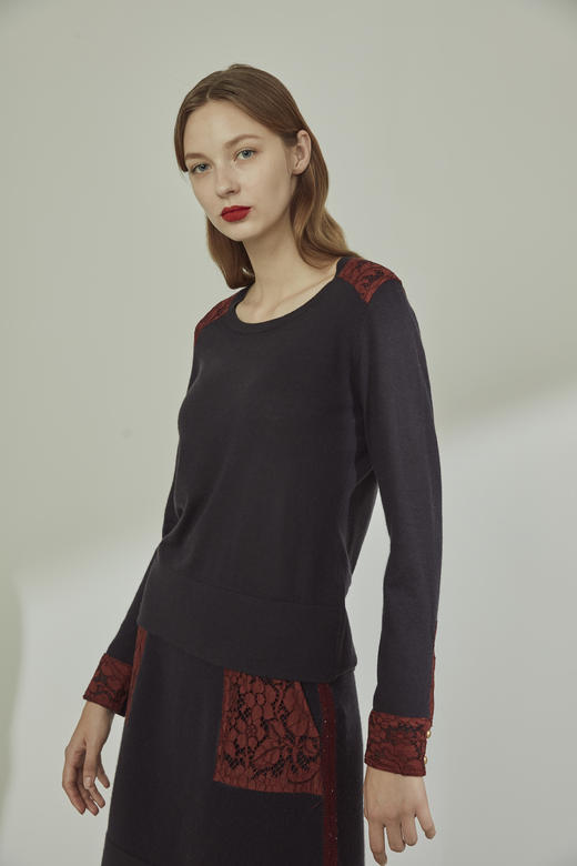 蕾丝装饰圆领女套衫 SJF91W148N M 商品图2