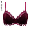 HSIA遐 大胸显小文胸三角杯复古大码有钢圈性感丝绒薄款内衣女 商品缩略图1