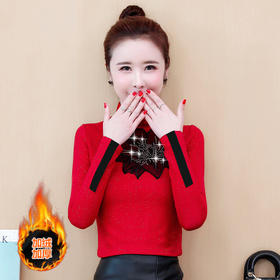 AHMmyl667新款女装潮气质立领时尚T恤女修身长袖亮丝烫钻打底衫