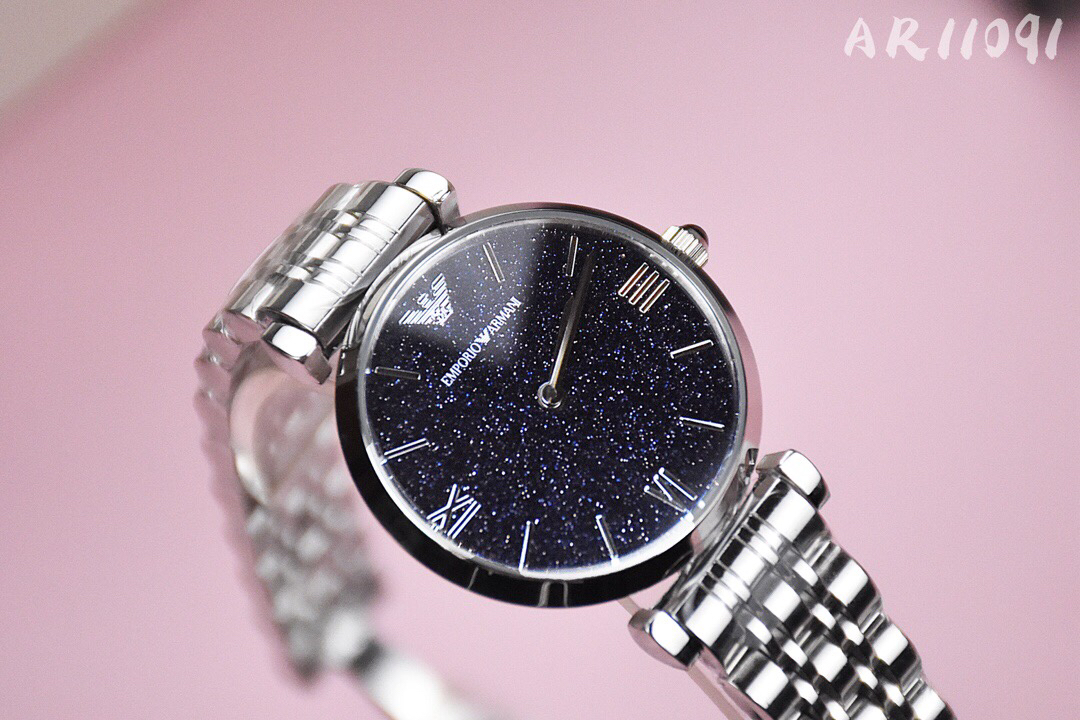 原单阿玛尼armani女款石英腕表ar11091蓝色星空表盘bulingbuling敲闪