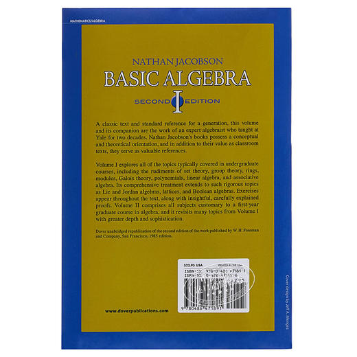 【中商原版】基础代数1（第2版）英文原版 Basic Algebra I Nathan Jacobson 内森雅各布森Dover Publications 数学参考资料 商品图1
