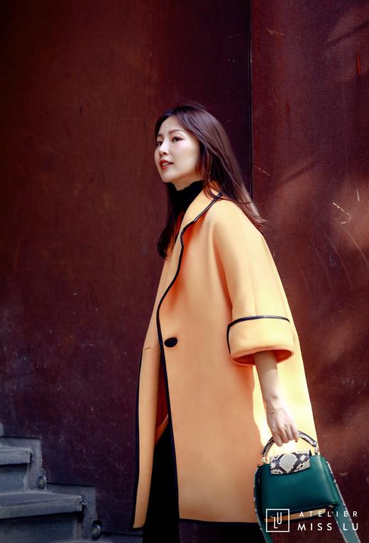 AtelierMissLu / Mirna-奶蜜黄撞色翻领羊毛长外套 商品图2