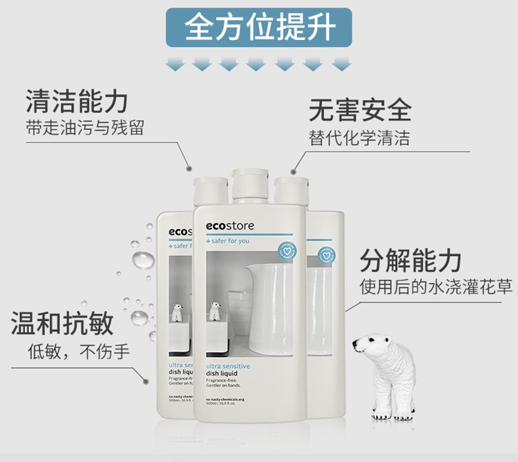 【新西兰直邮】宜可诚Ecostore 洗洁精 500ml 柠檬或西柚味JPY带授权招加盟代理
