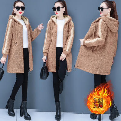 hr05996973羊羔毛开衫外套女2019新款秋冬中长款加绒加厚
