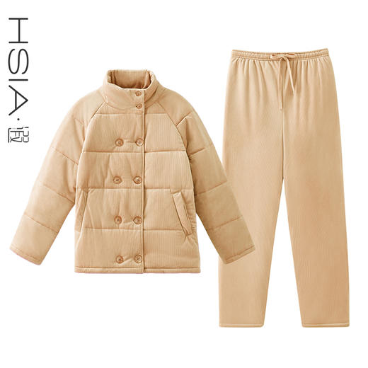 HSIA遐 冬季加厚睡衣女时尚立领夹棉灯芯绒显瘦可外穿家居服套装 商品图1