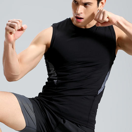 新款健身衣无袖背心男紧身型健身房高弹跑步速干t恤运动服