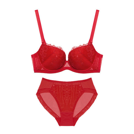 奶糖派大罩杯罗曼蒂克圆润饱满稳定上托薄款透气婚庆本命红色少女大胸内衣 商品图1