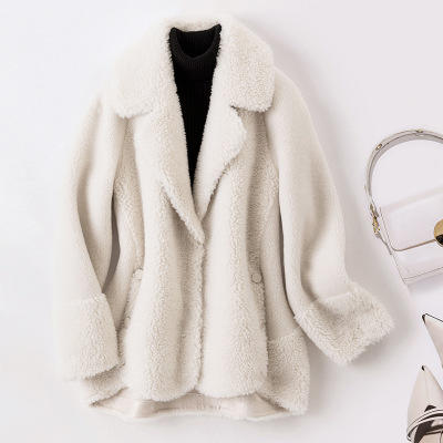 KE-1908秋冬新款宽松纯色翻领网红同款羊剪颗粒绒外套 商品图1