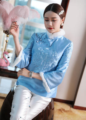QZ-19022秋冬团花刺绣中式国风改良旗袍上衣