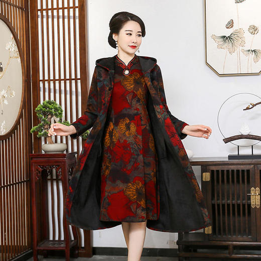 YCE 1204-1990改良版加绒加厚外披旗袍式两件套 商品图4