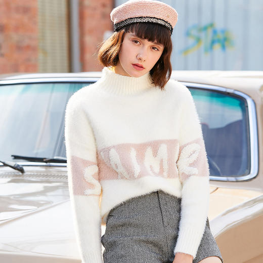 欧芮儿春秋装2019新款字母绣花毛衣女宽松半高领加厚保暖毛衫 商品图4