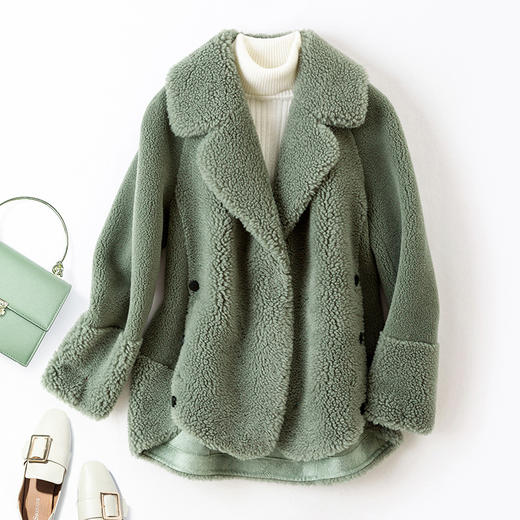 KE-1908秋冬新款宽松纯色翻领网红同款羊剪颗粒绒外套 商品图2