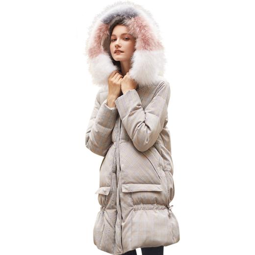 欧芮儿2021冬装新款羽绒服女中长款白貉子真毛领90%白鸭绒保暖 商品图4