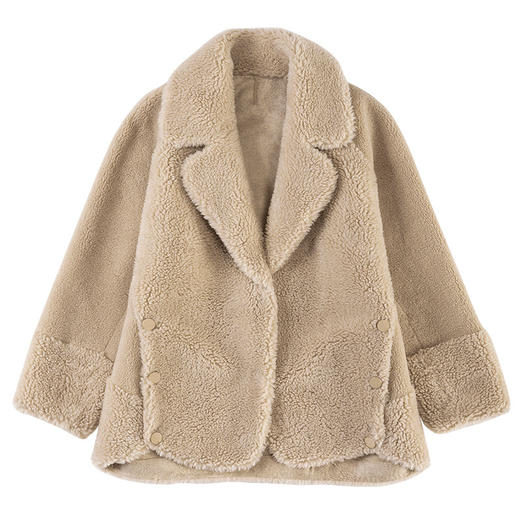 KE-1908秋冬新款宽松纯色翻领网红同款羊剪颗粒绒外套 商品图3