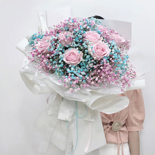 满天星冰淇淋花束礼盒粉色蓝色满天星创意花束送女朋友老婆闺蜜生日