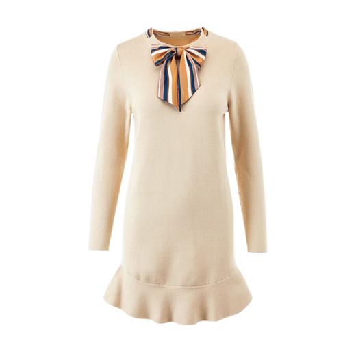 欧芮儿蝴蝶结连衣裙女中长款秋冬装2021新款针织连衣裙女裙子 商品图4